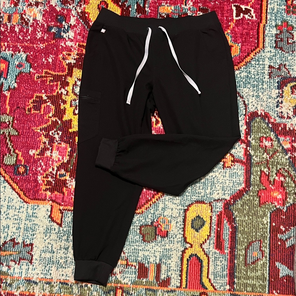 Figs Men's Black Joggers with White Drawstring